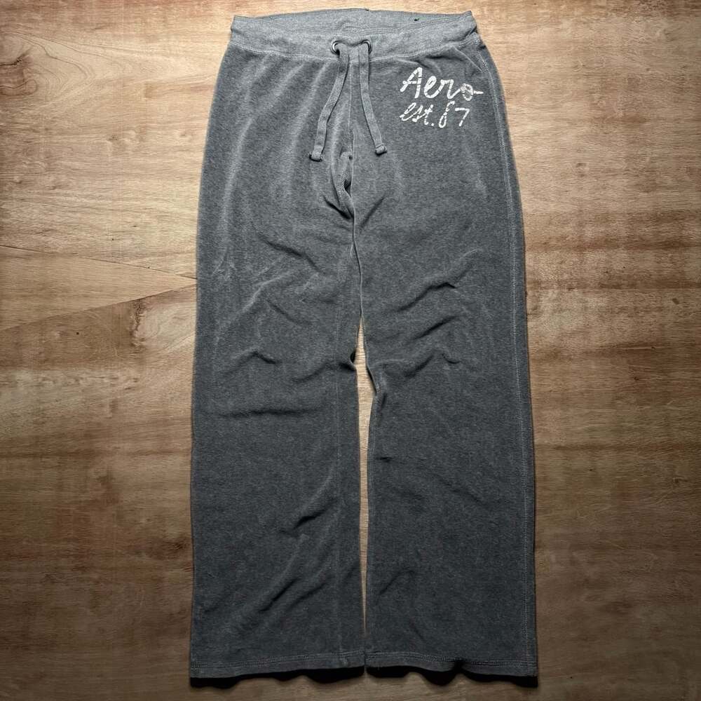 Aeropostale Aero Est. 87 Gray Velour Lounge Sweatpants XS Y2K Style